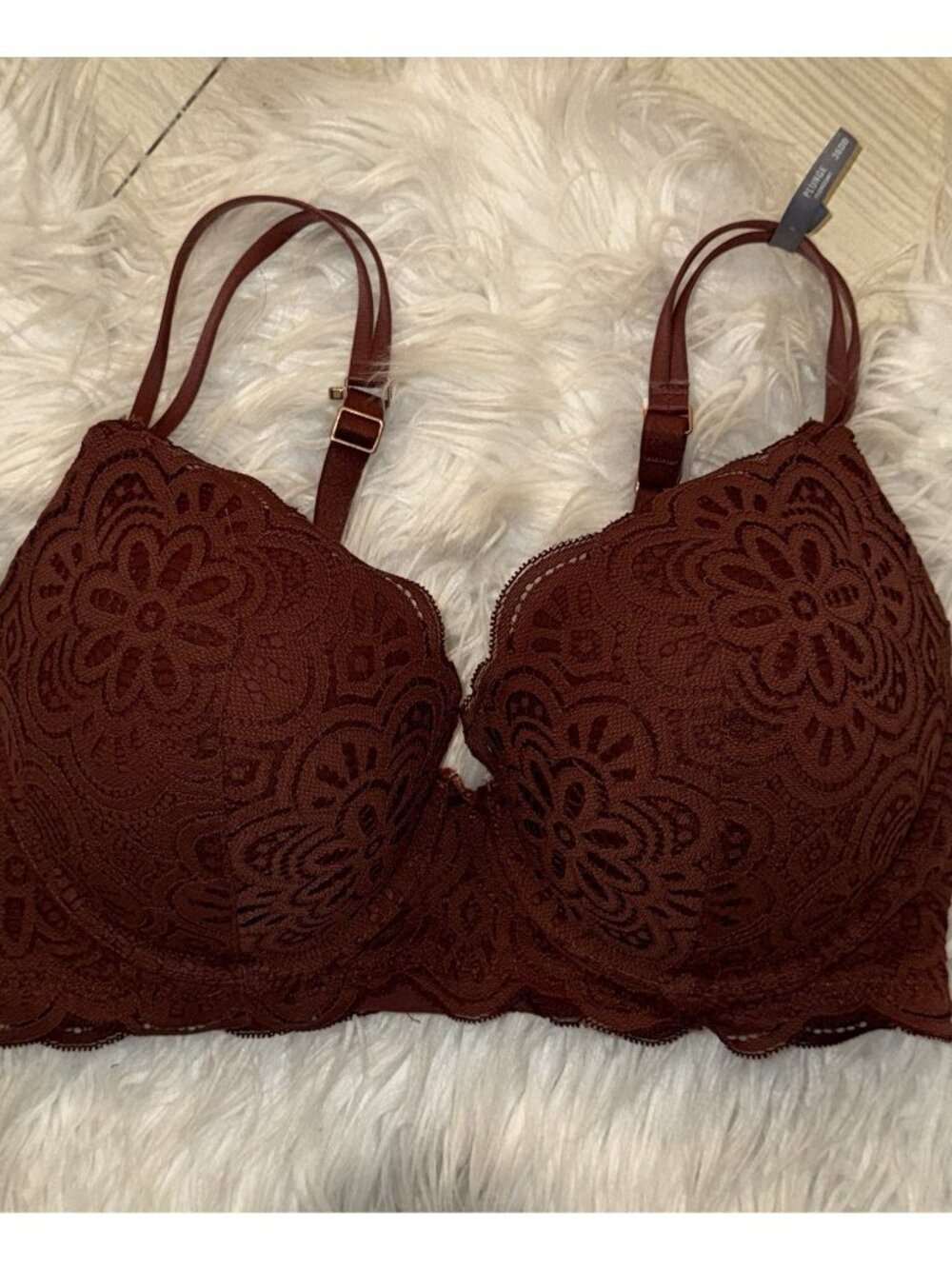 Aerie Plunge Bra Lace Padded Underwire Floral Womens 36DD Brick Red New - Picture 3 of 6